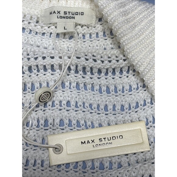NWT -Max Studio London Open Weave V Neck Cream Sweater -Size Large - Picture 8 of 10